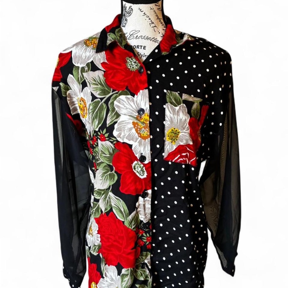 Casual Corner Black Floral and Polka Dot Men's Shirt